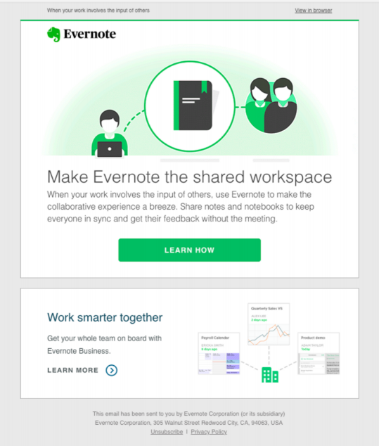 SaaS customer onboarding elements: Additional email from Evernote