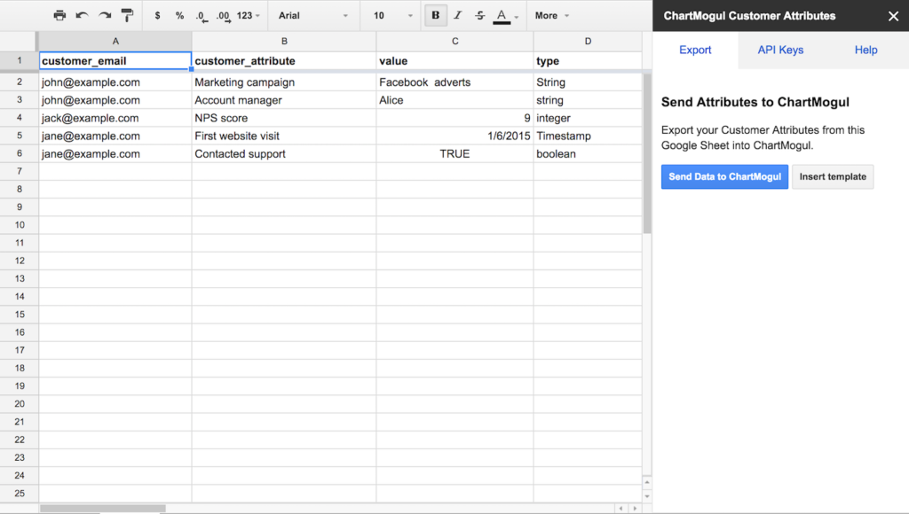 ChartMogul Customer Attributes Google Sheets integration