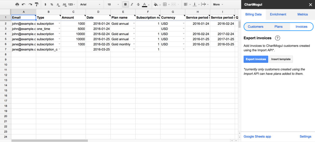 Google Sheets Invoices