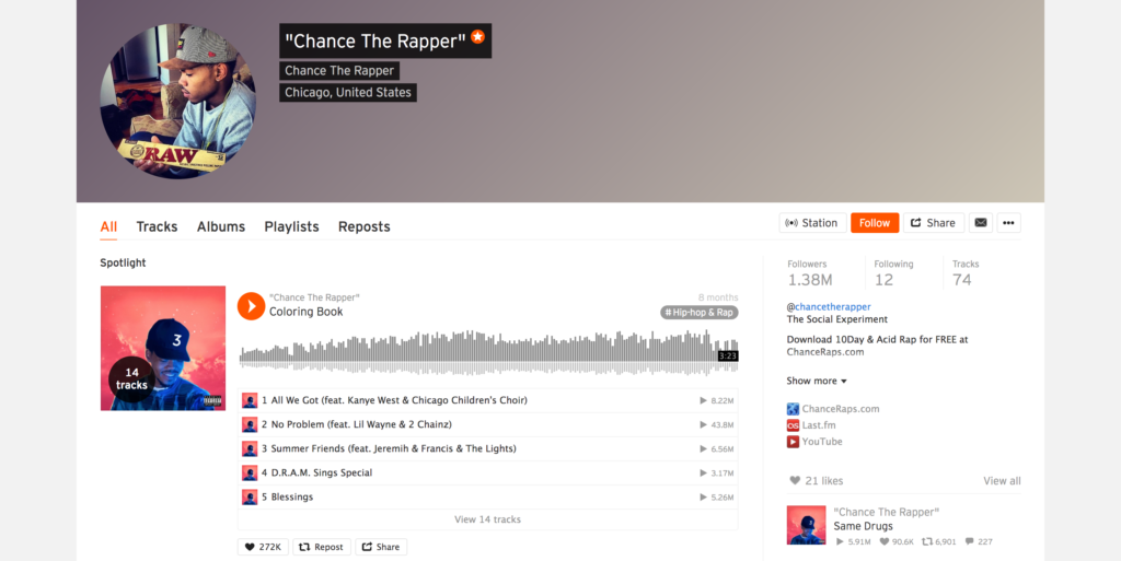 Chance The Rapper SoundCloud profile