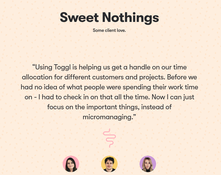 Toggl tells a story with their testimonials.