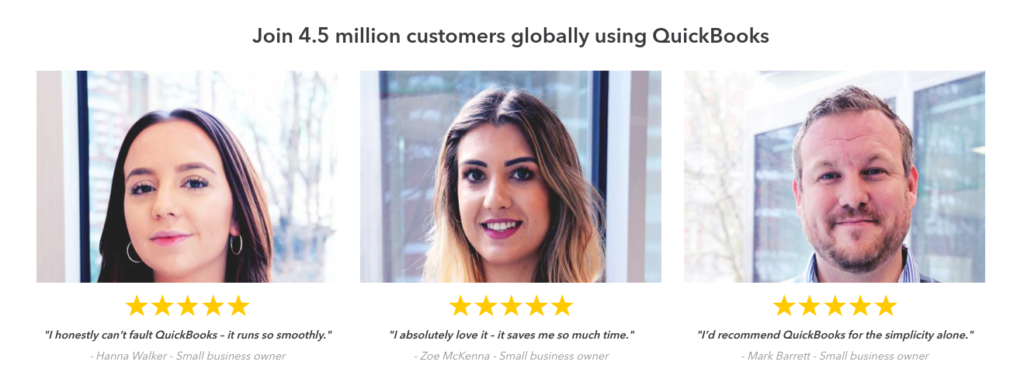 Quickbooks testimonials are tailored to their target demographic
