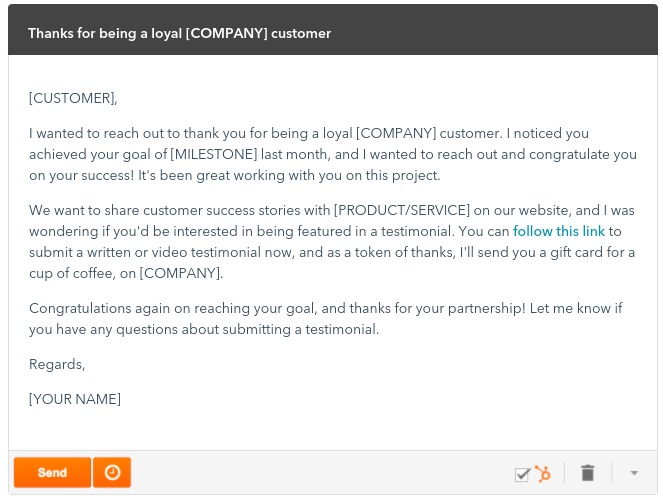Hubspot asks for a review right after customers reach an important milestone.