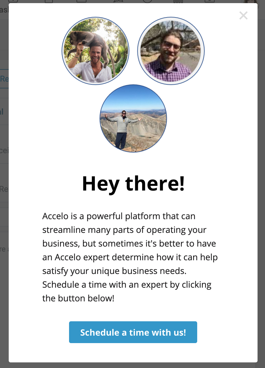 Accelo invites you to schedule a call in a bid to start reducing churn early